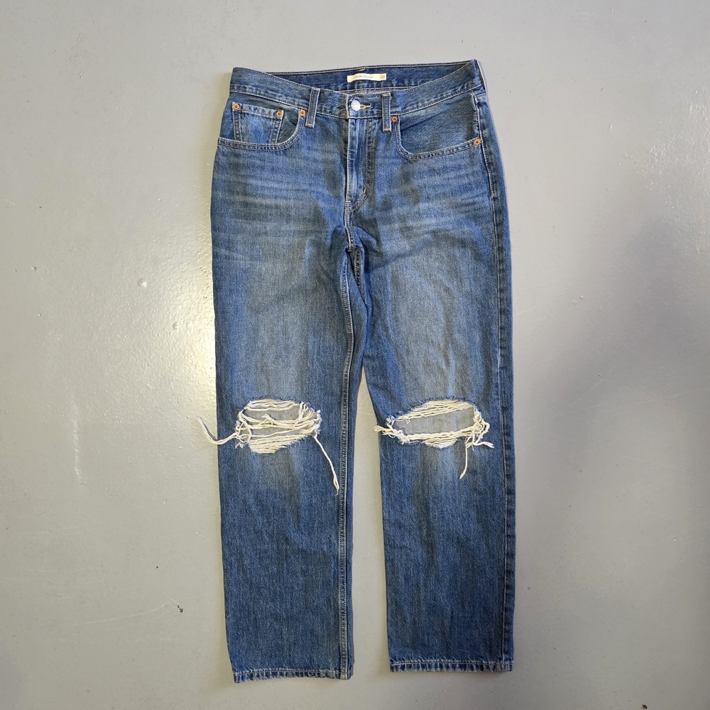 Levis Low Pro Straight Jeans Womens 30x29 Grunge Distressed Skater Denim Fade